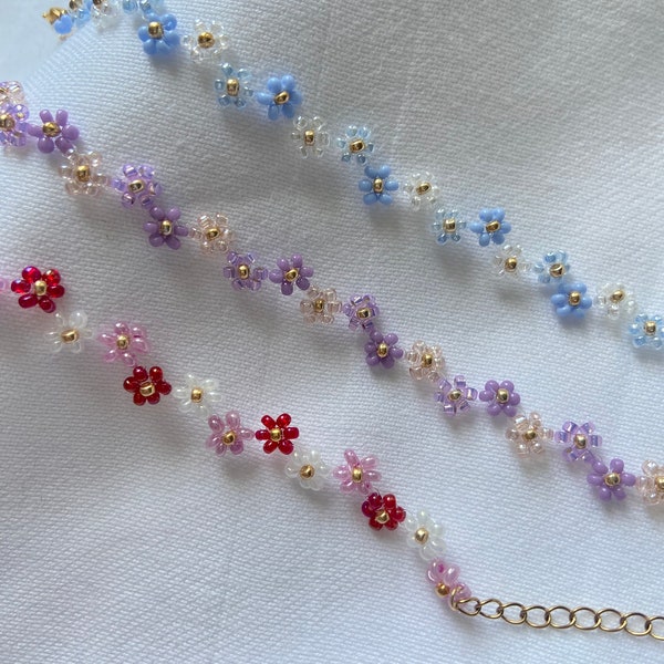 Bracelets fleuris en perles de rocaille | Bracelet en perles de verre | Bracelet marguerite | Bracelet de perles | bracelet zigzag