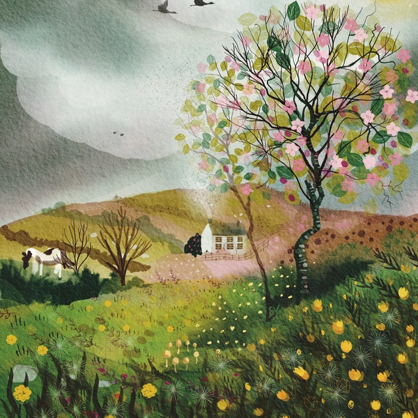 Cozy Cottage Kunstdruck auf das Moor in Cornwall, Landschaft Cornish, Cottage Kern, Bauernmalerei, Cottage Kern, englische Kunst, Cornish Cottage a5, A4