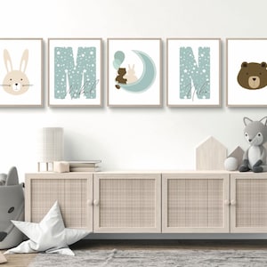 5er Kinderzimmer Poster Set Tiere mit Ballons und Namen| Geschwister | Twins | Zwillingsposter | Safari | personalisiert | Buchstabenposter