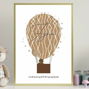 Heißluftballon Poster für das Kinderzimmer | personalisiert | Geburtsposter | Geschenk zur Taufe | Geburt | Geburtstag | Nursery | Wanddeko