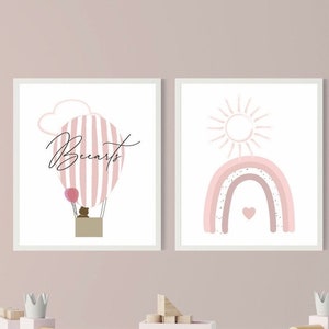 Heißluftballon Regenbogen 2er Poster Set | personalisiert | Geburtsposter | Geschenk zur Taufe | Geburt | Geburtstag | Kinderzimmer