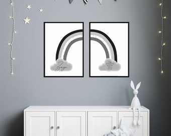 Kinderzimmer Zwillinge- Geschwister Poster Set Regenbogen | personalisiert | Geburtsposter | Geschenk | Geburtstag | Geburt