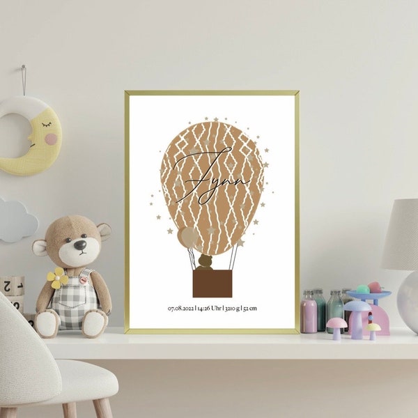 Heißluftballon Poster für das Kinderzimmer | personalisiert | Geburtsposter | Geschenk zur Taufe | Geburt | Geburtstag | Nursery | Wanddeko