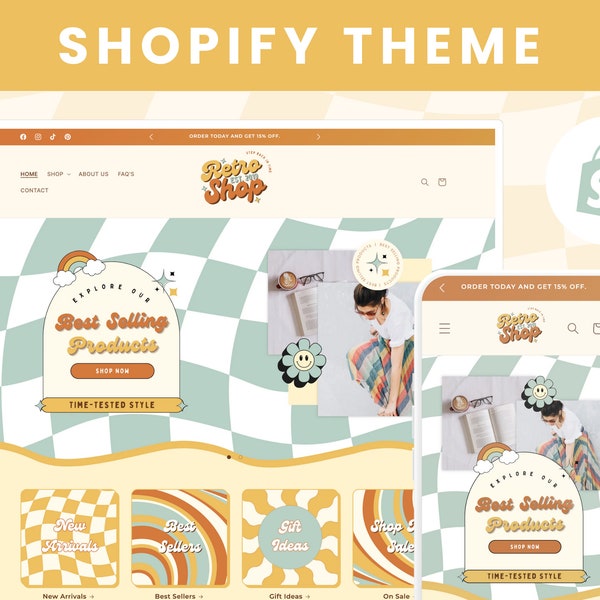 Modèle de thème Shopify rétro - modèle Shopify pour boutique - site Web rétro groovy - conception de site Web - conception de sites Web - thème Shopify - RS07