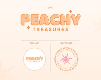 Peachy Treasures - Business Logo Design - Orange Logo - Small Business - Modern Logos - Podcast Logo - Branding Kit - Pink Logo - PT10