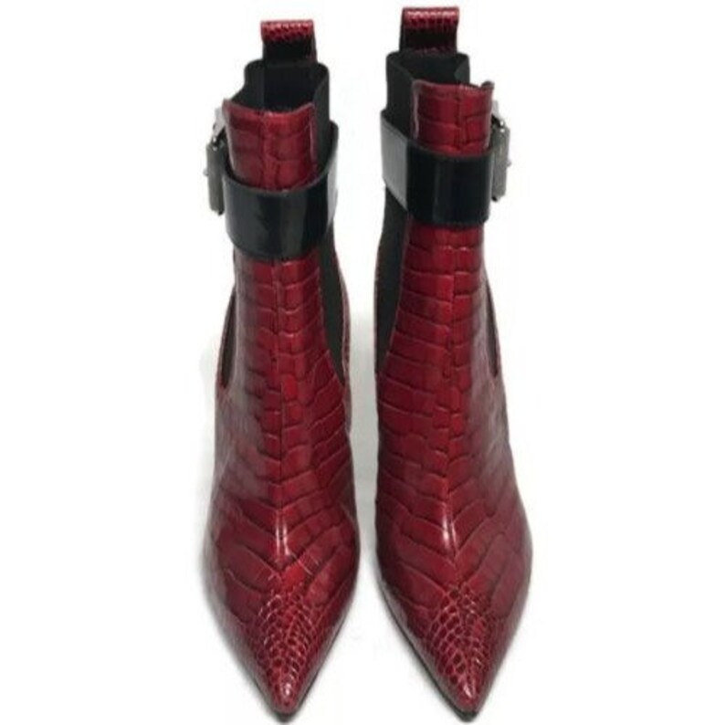 Spitzenstiefel Rot Krokoschnalle High Heel Damen Gr 4.5 / 35 Bild 6