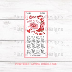 Je t'aime de mon chapeau à mes bottes, défi d'économie de la Saint-Valentin, défi d'économie pour cartable, défis d'économie à imprimer, téléchargement numérique
