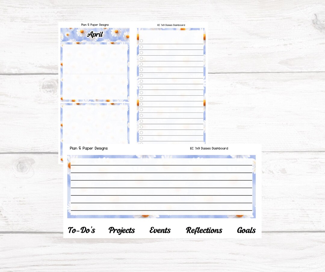 EC 7x9 Dashboards "daisies" Erin Condren Monthly Planner Stickers Kit ...