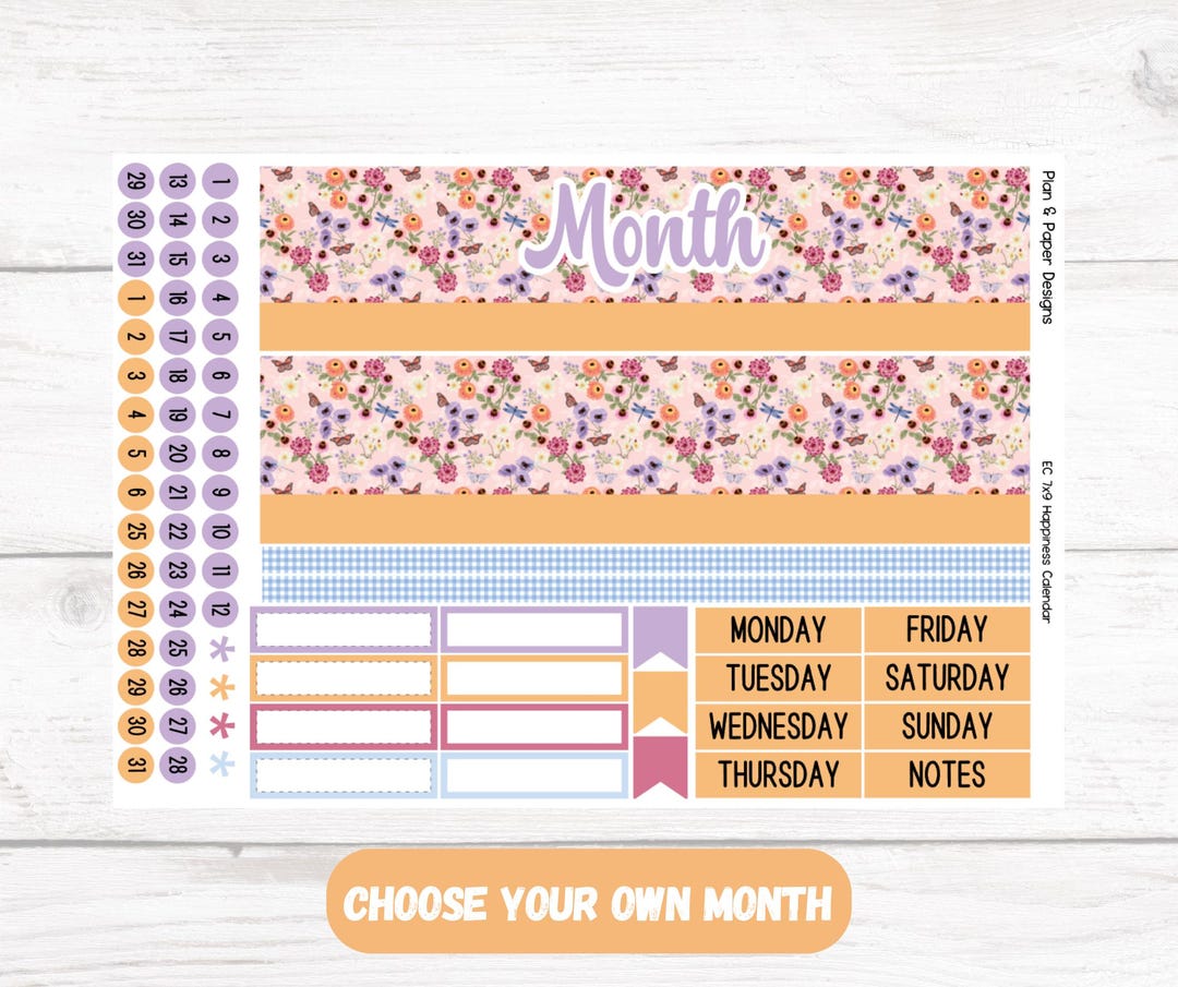 EC 7x9 Calendar "happiness" Erin Condren Monthly Planner Stickers Kit ...