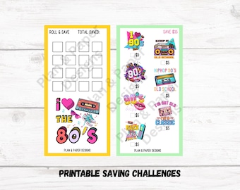 80s & 90s Savings Challenge 3x6, Savings Challenge for Cash Stuffing, Saving Challenge for Savings Binder, Printable Saving Challenges, A6