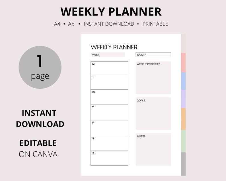 Weekly Planner Printable Undated and Printable Planner 2022 - Etsy