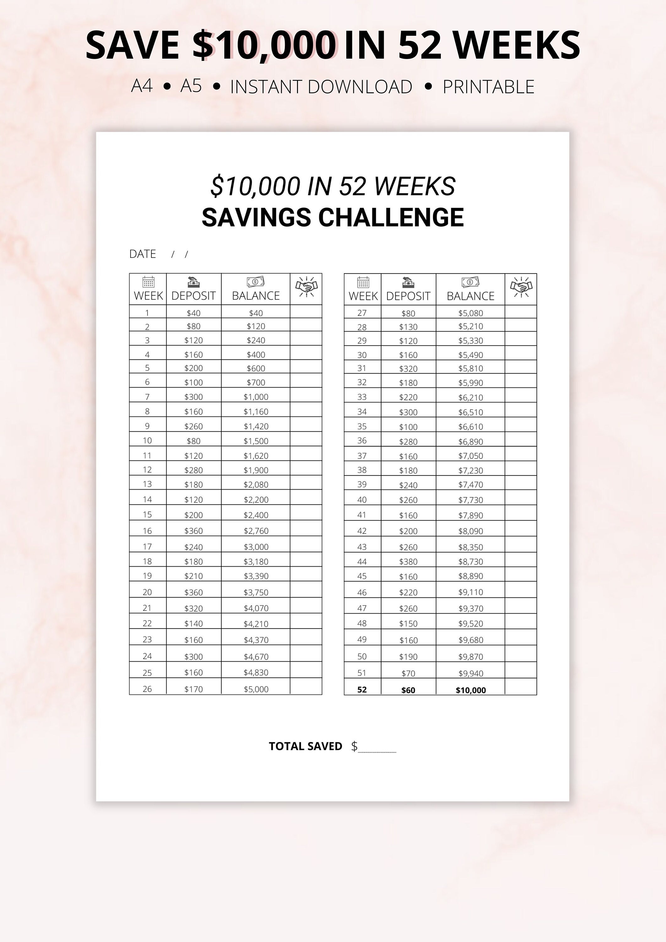 10K Savings Challenge 2024 Money Savings Challenge Money Challenge 52