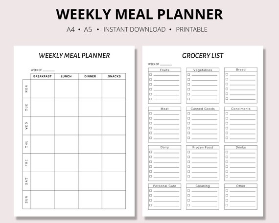 Weekly Meal Planner Printable Shopping Grocery Food List - Etsy