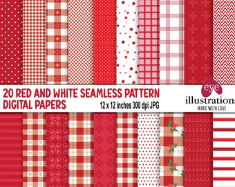 Red and White Gingham Digital Paper Pack: Cottage Scrapbook (Digital Download)