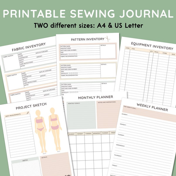 Sewing Project Planner, Printable PDF Sewing Journal, Sewing Planner Printable Organiser Tracker, A4 & US Letter,