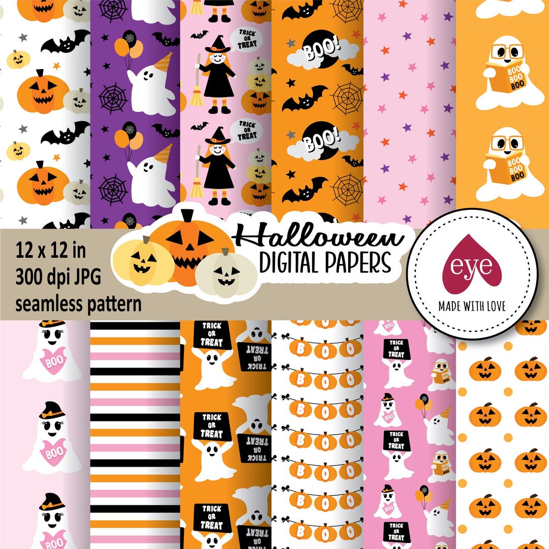 Halloween Pattern Paper Set, Seamless Designs (digital Download - Etsy