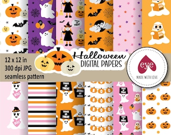 Halloween Pattern Paper Set, Seamless Designs (Digital Download