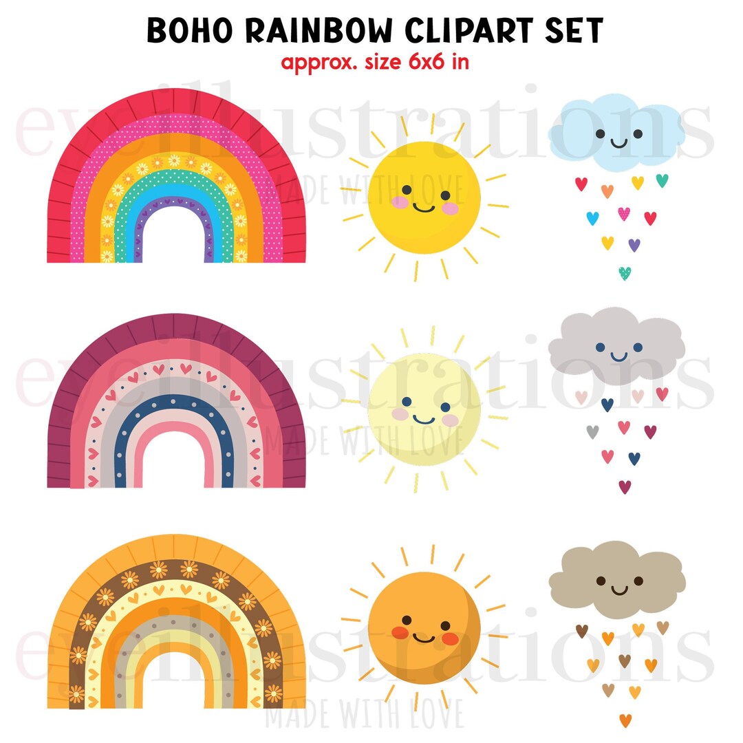 Boho Rainbow Png Clipart Bundle, for Personal and Commercial Use - Etsy