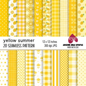Papier numérique d'été vichy jaune, citron, rayé, à pois pour usage personnel et commercial, motif transparent