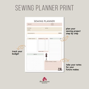 Sewing Project Planner, Printable Sewing Project Tracker A4 & US Letter 1 Page Easy Digital Planner Sewing planner image 2