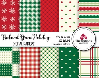 Red & Green Seamless Patterned Digital Papers for Personal and Commercial Use