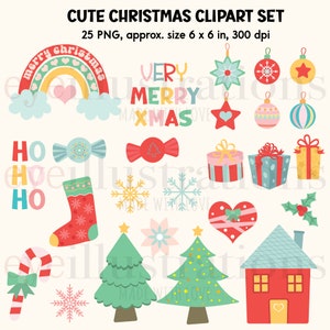 Cute Christmas Clipart Set, Cute Holiday Clip Art, Christmas Printables ...