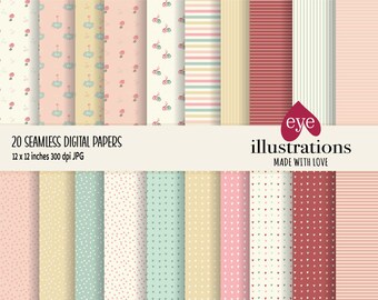 20 Valentine Digital Papers: Love & Heart Scrapbook Backgrounds (Digital Download)