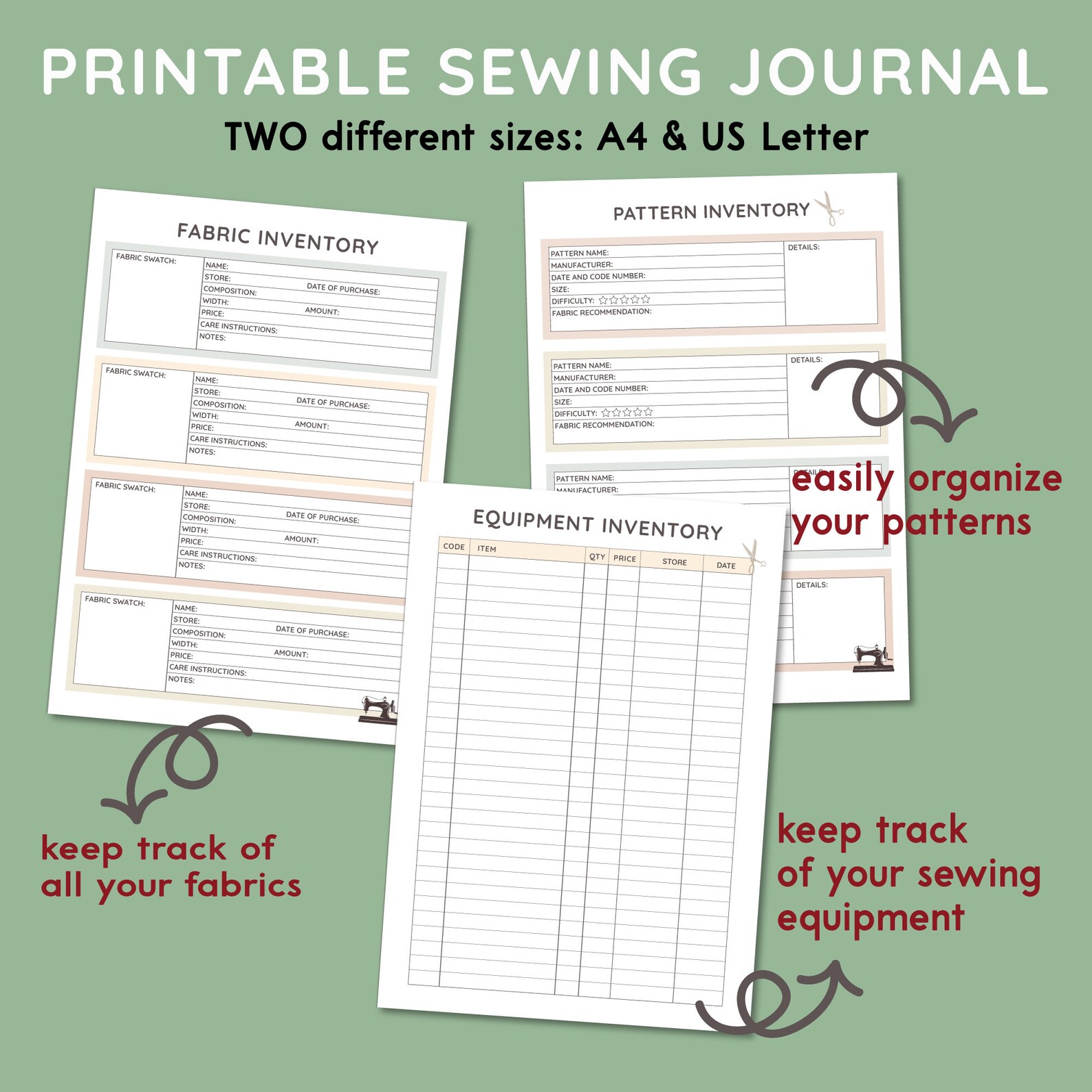 Sewing Project Planner, Printable PDF Sewing Journal, Sewing Planner ...