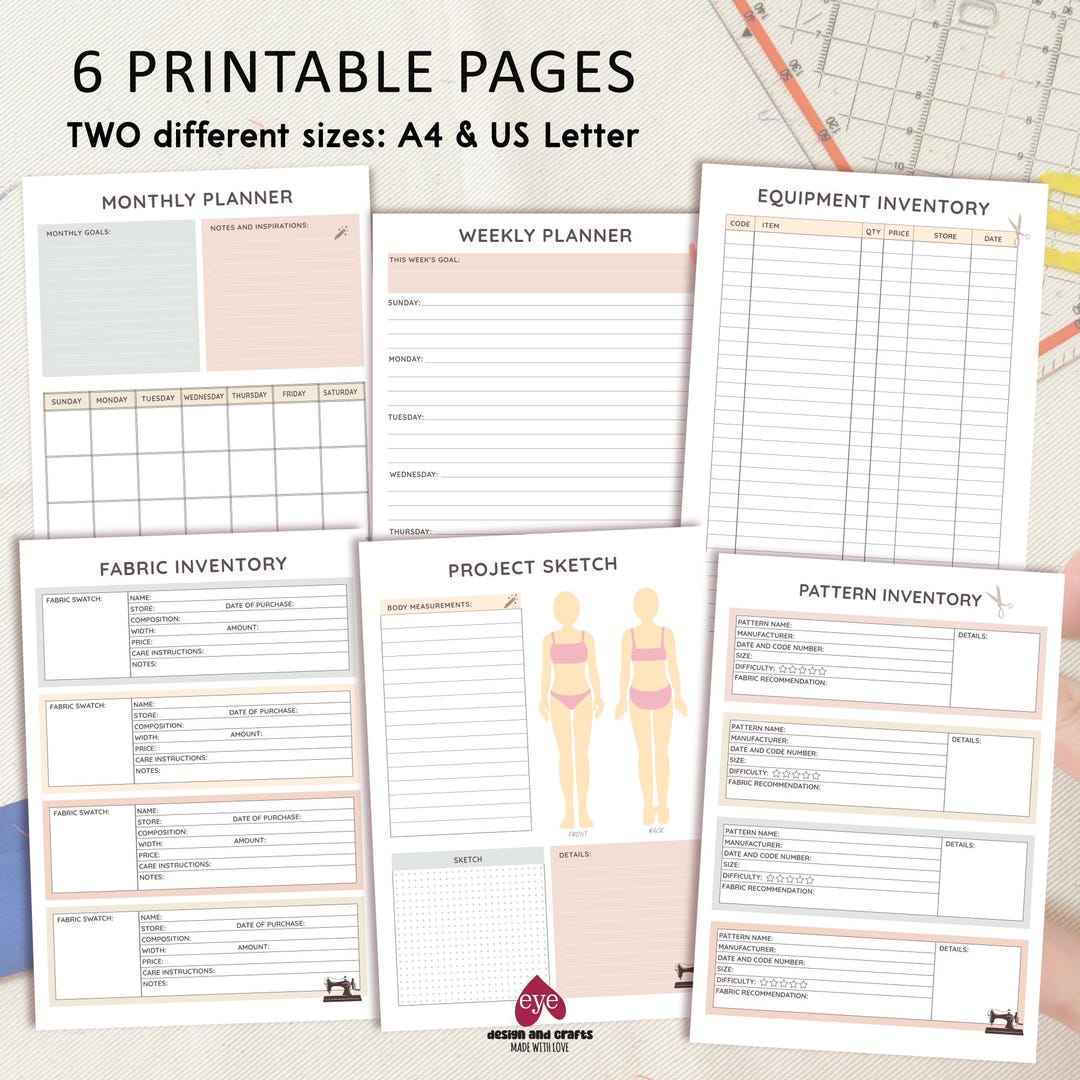 Printable Sewing Planner Bundle | Fabric, Pattern and Project Organizer ...