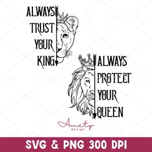 Arrow Lion Lioness Pareja paquete SVG PNG, Protege siempre a tu reina svg, siempre confía en tu rey svg, camisa a juego de San Valentín, Half Lion Face