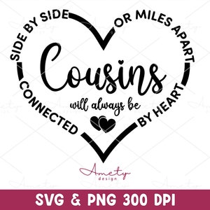 Side By Side Or Miles Apart Cousins Will Always Be Connected By Heart SVG png, Cousins SVG, Family Svg, Best Friends SVG, Cricut Cut File
