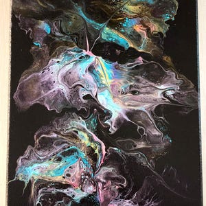SeeSide Art Dutch Pour, Abstract Acrylic Painting, Fluid Art 8”x 10” Canvas Wall Hanging - Aurora Splash