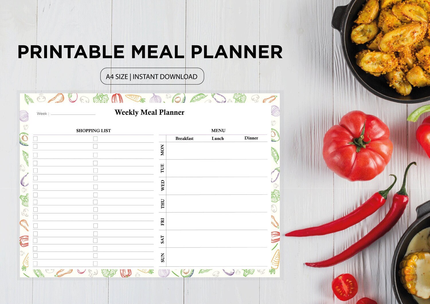 Weekly Meal Planner Printable 7 Day Menu Planner Meal Prep Planner Food ...