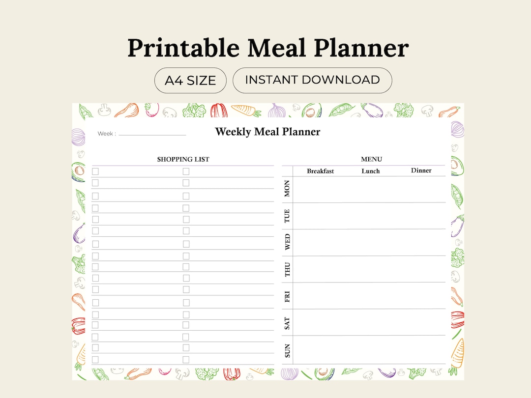 Weekly Meal Planner Printable 7 Day Menu Planner Meal Prep Planner Food ...