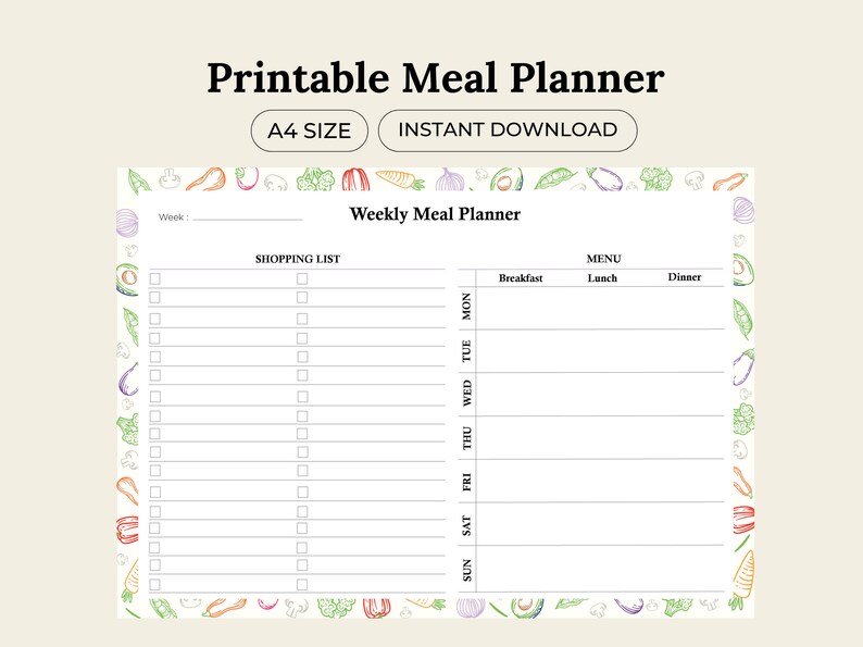 Weekly Meal Planner Printable 7 Day Menu Planner Meal Prep Planner Food ...