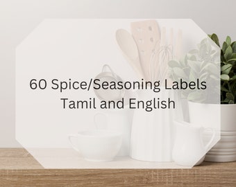 60 English & Tamil Spice/Seasoning Labels - Instant Digital Download