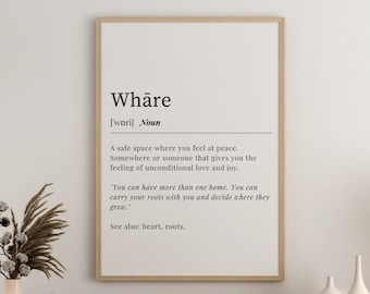 Whāre (Home) Definition Digital Print. Te Reo Maori Whāre Wall Art.