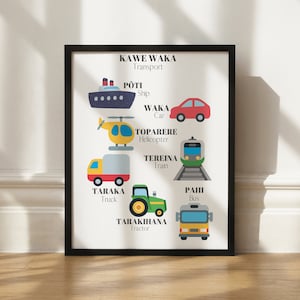 Te Reo Maori Transport Digital Download Art Print. Maori boy art work. Maori themed nursery art.