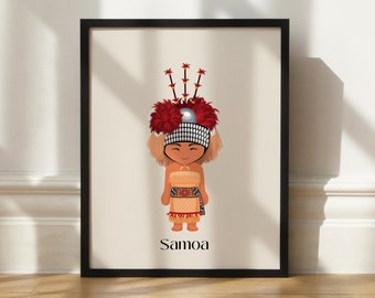 Samoan Tuiga Digital Artwork. Samoan girl. Samoan print. Instant digital download Samoan Art. Samoan Nursery Art.