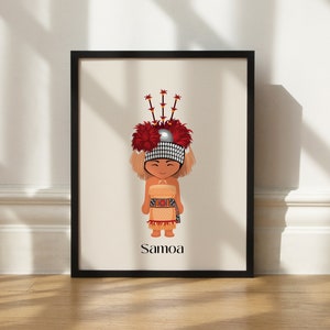 Samoan Tuiga Digital Artwork. Samoan girl. Samoan print. Instant digital download Samoan Art. Samoan Nursery Art.