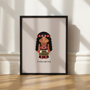 Māori digital artwork of girl in traditional dress. Aotearoa Māori digital artwork. Maori artwork.