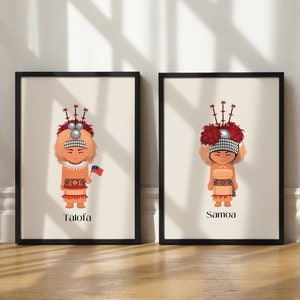 Set of 2 Samoan Boy and girl in traditional dress. Instant digital download. Samoan wall art. Samoan kids posters.