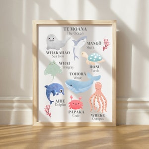 Māori New Zealand Ocean Animals Children&#39;s Educational Poster. DIGITAL DOWNLOAD Te Moana poster for kids. Māori Kids Educational Poster.