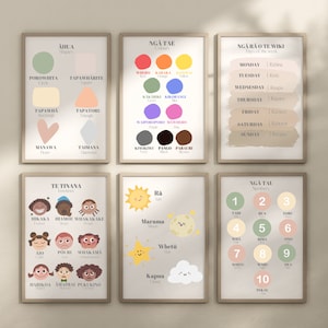 Set von 6 Te Reo Māori Lehrpostern. Māori Kinder Schulposter. Neuseeland Māori Lernposter für Kinder. Klassenlehrerin