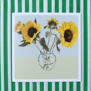 Handgeschilderde bloemengroetkaart. Unieke botanische wenskaart voor elke gelegenheid. Zonnebloemen wenskaart.