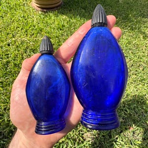Two 1950s Era Bourjois Blue Glass Bottles Vintage