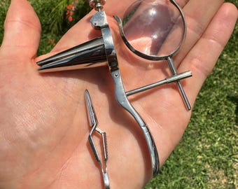 Antique Speculum RARE with Magnifying Glass Tweezers and Original Box  Medical Tool Oddities Curiosities