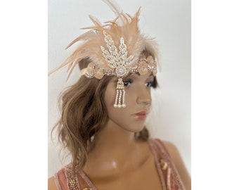 Blush oro plata Vintage Tema Boda Flapper Novia Diadema Vintage inspirado 20s Con cuentas Charleston Downton Abbey Boda Art Déco