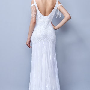 Chloe Bridal Long Maxi White Dress Open Back Hand Embellished Tassel with Glass Beads Flapper Bride Bridal Shower Artdeco Bohem Bridal Dress image 4