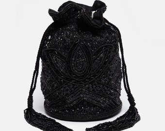 Sac Beatrice en noir pochette seau sac à main mariage mariée demoiselles d'honneur embelli 20 grands sacs de soirées Gatsby accessoires de mariée